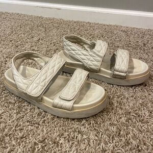 Quilted Strappy Platform Sandals in Cream